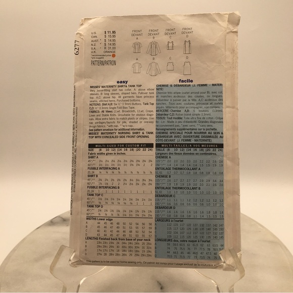 Vintage BUTTERICK PATTERN #6277 - Maternity Nursing Top/Tank - Picture 2 of 2